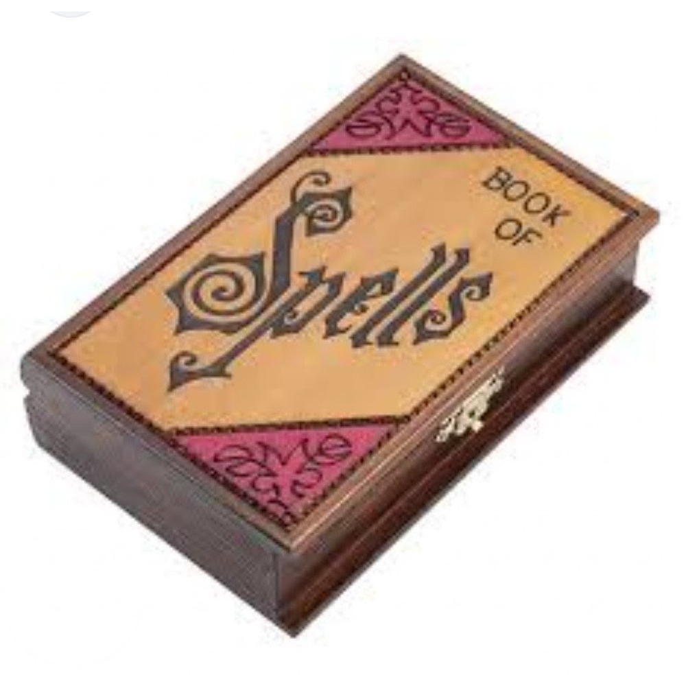 Book of Spells Wooden Stash Box Decorative Trinket Jewelry Case Vintage Style